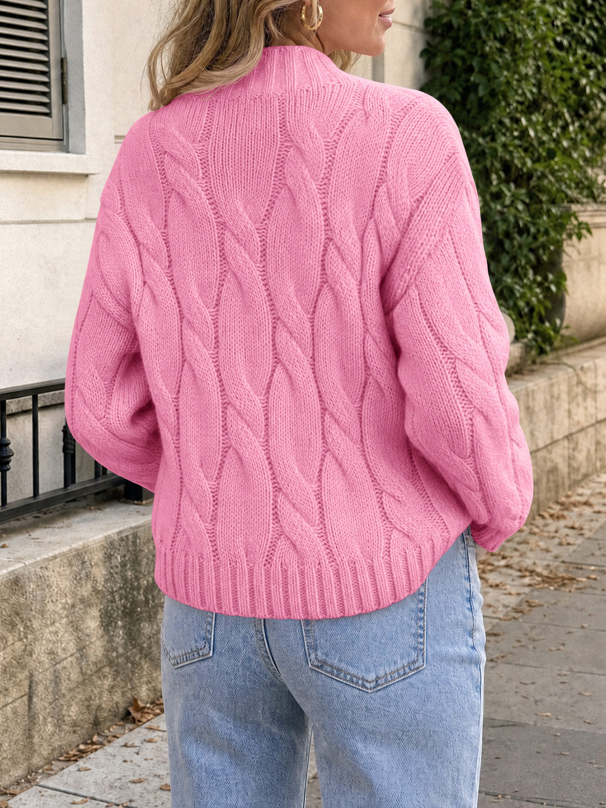 Saodimallsu Womens Mock Neck Cable Knit Sweater