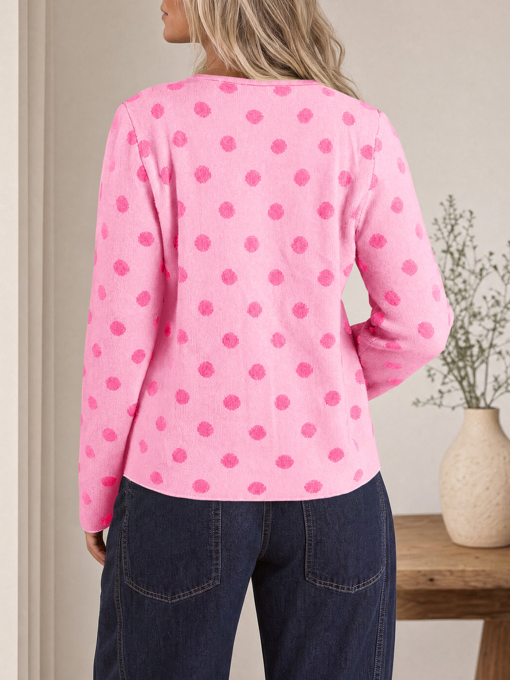 Saodimallsu Womens Polka Dot Button Up Cardigan