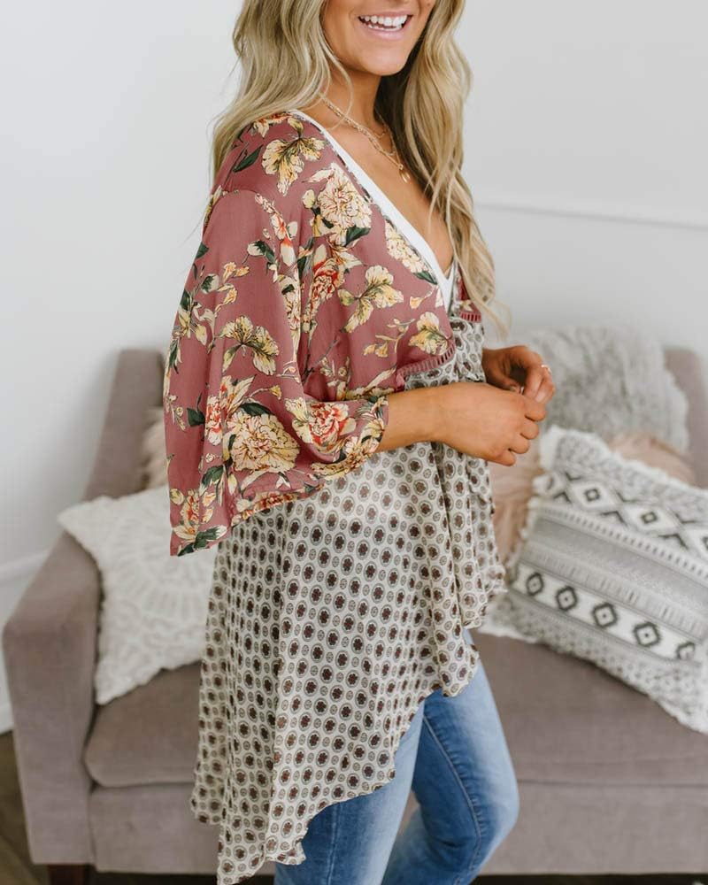 Saodimallsu Womens Tie Front Floral Kimono Cardigans