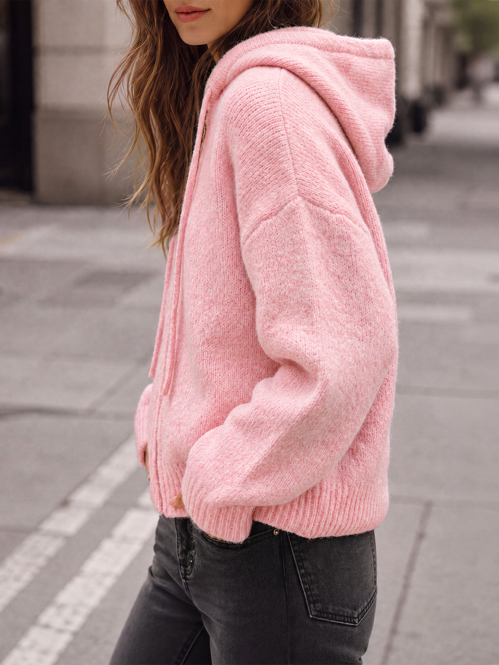 Saodimallsu Womens Zip Up Hooded Knit Cardigan