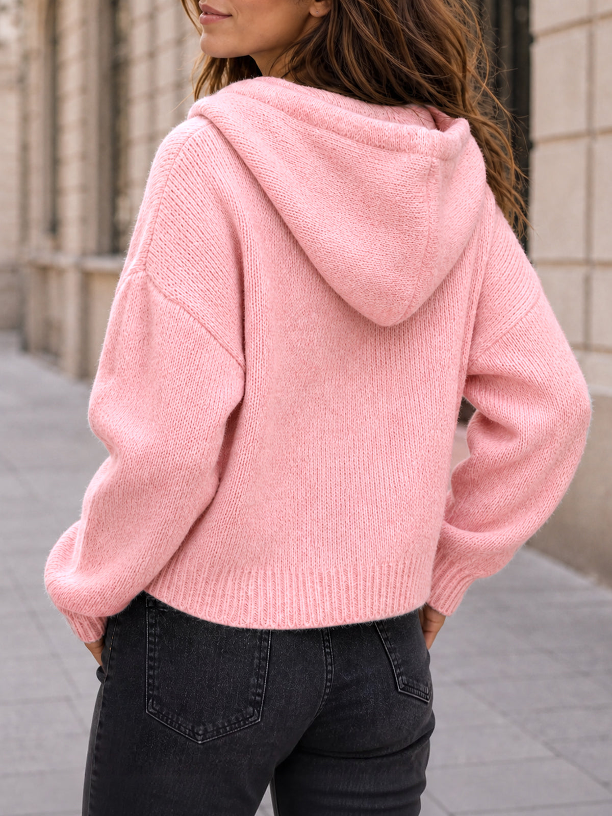 Saodimallsu Womens Zip Up Hooded Knit Cardigan