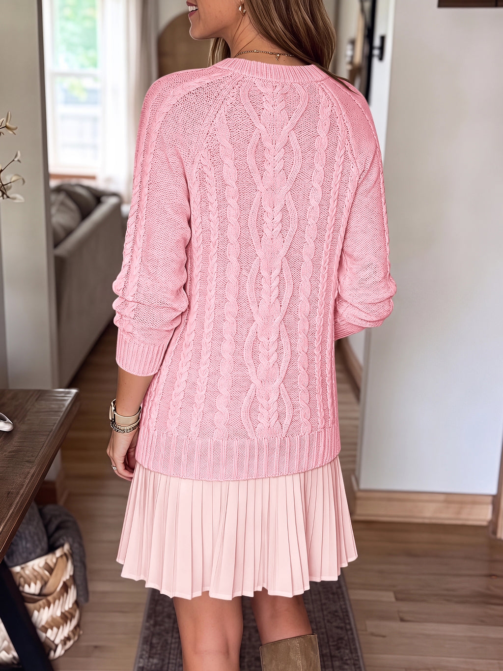 Saodimallsu Women Cable Knit Sweater Dress