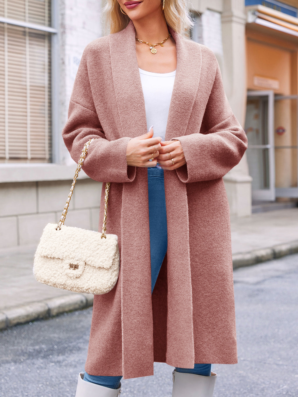Saodimallsu Pink Womens Long Cardigan