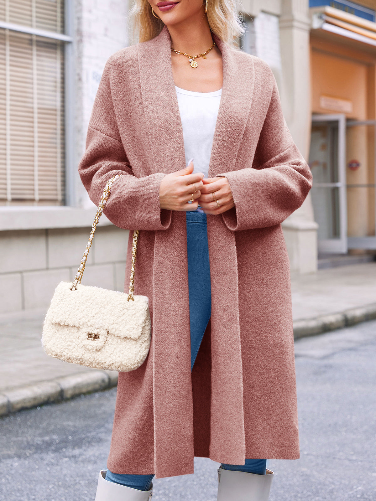 Saodimallsu Pink Womens Long Cardigan