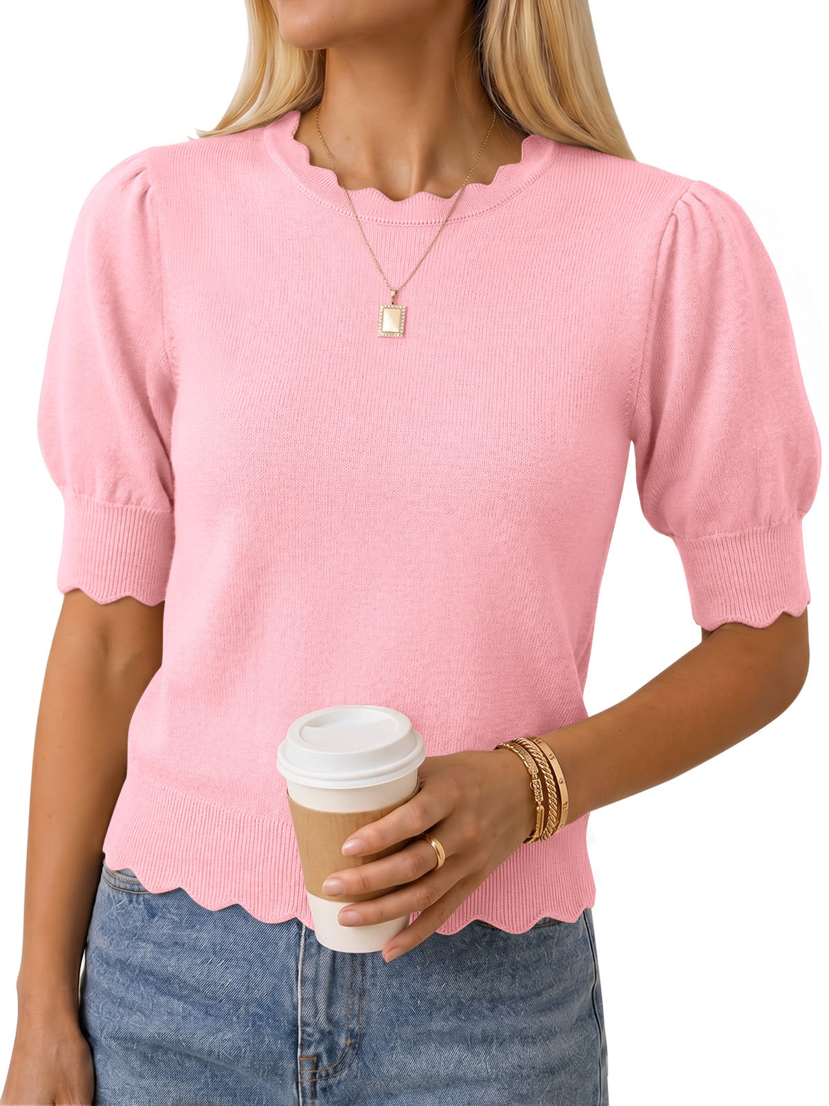 Saodimallsu Women Puff Sleeve Knit Top