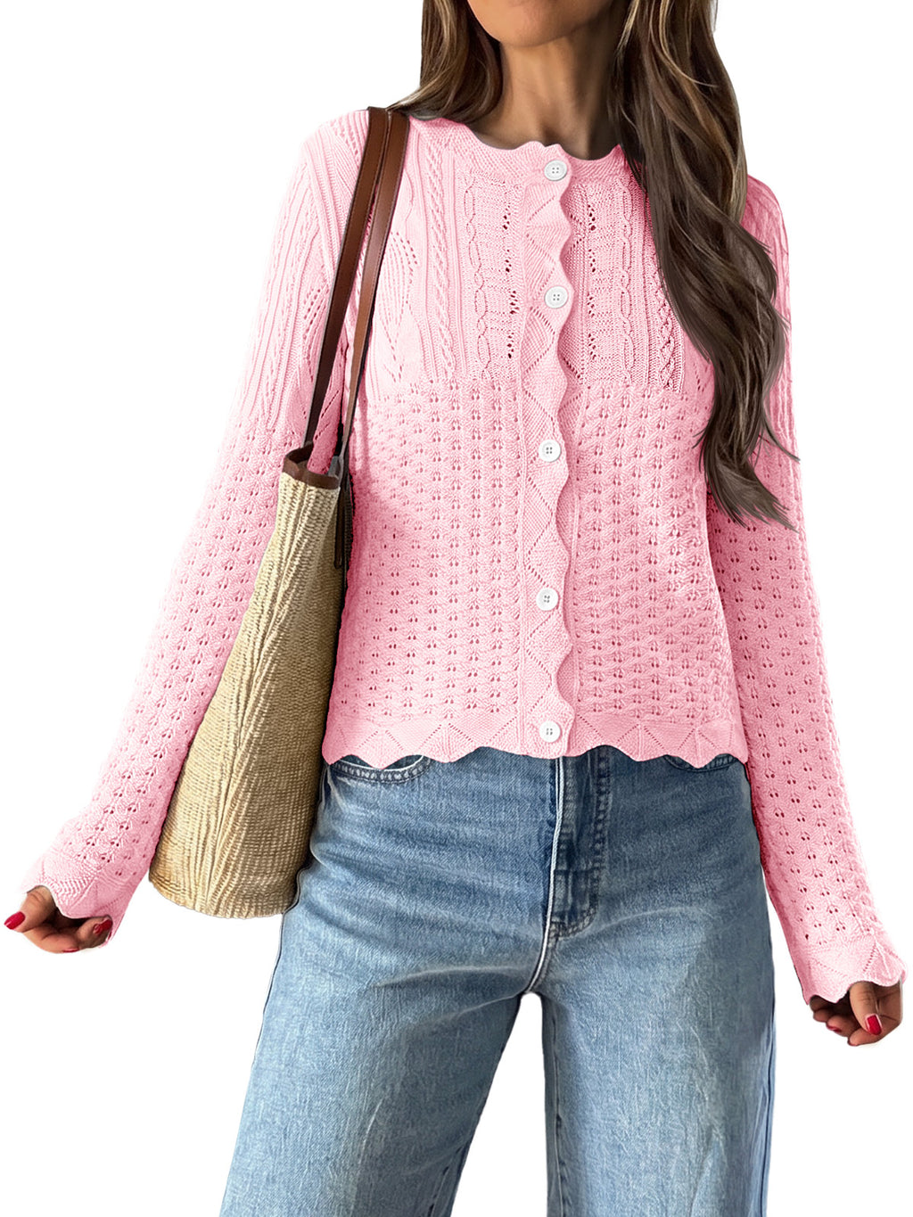 Saodimallsu Womens Crochet Cotton Knit Cardigans