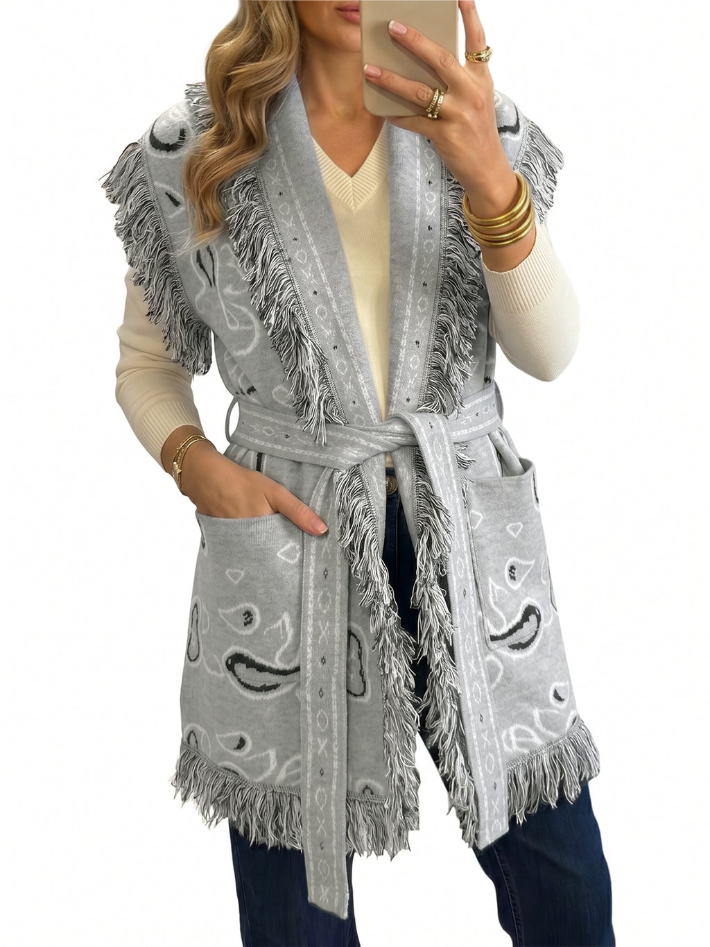 Saodimallsu Women Fringe Knit Cardigan