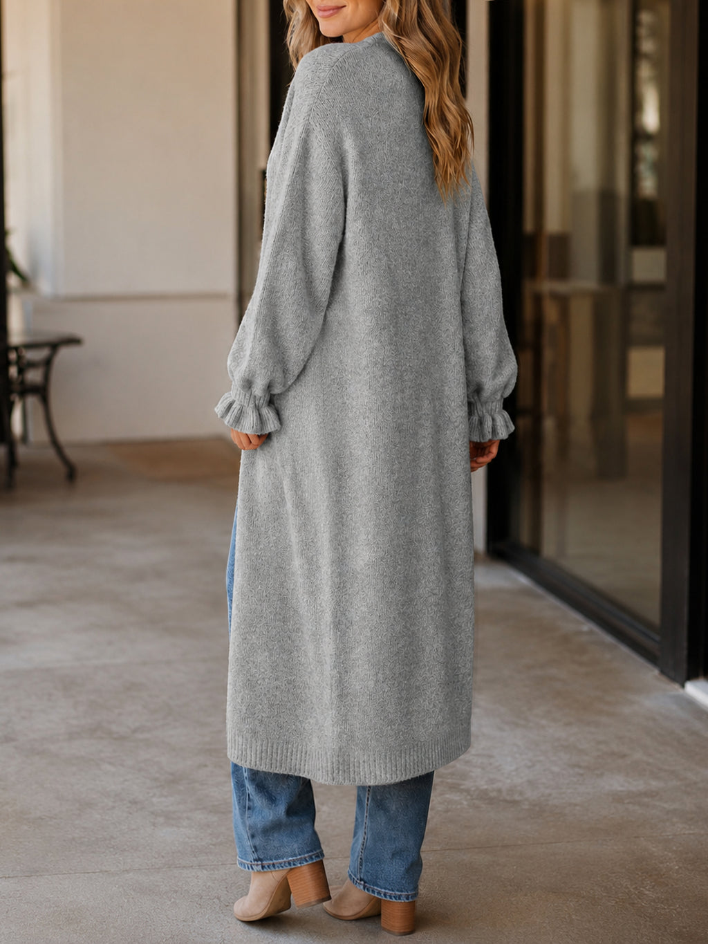 Saodimallsu Womens Ruffle Long Knit Cardigan