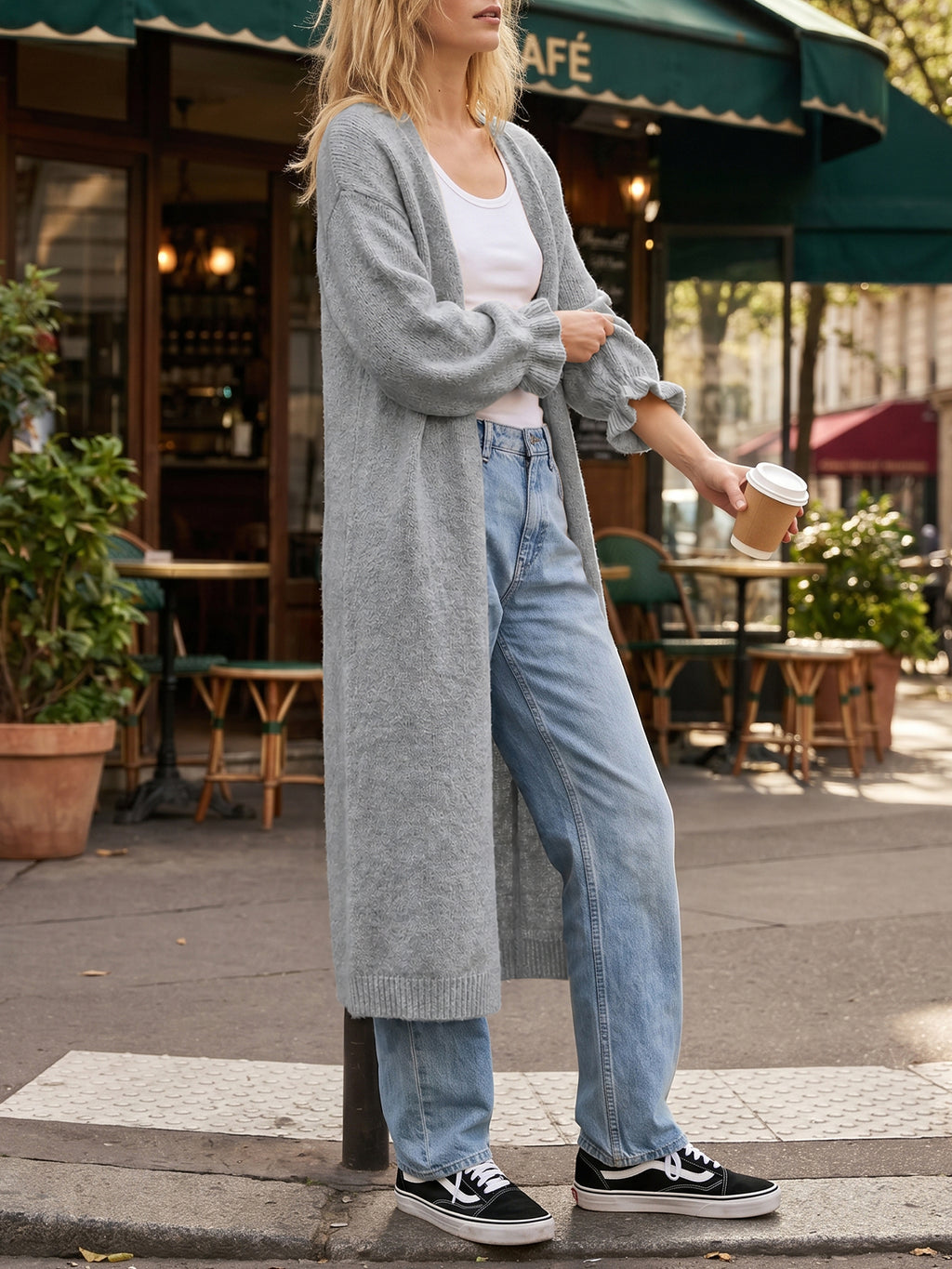 Saodimallsu Womens Ruffle Long Knit Cardigan