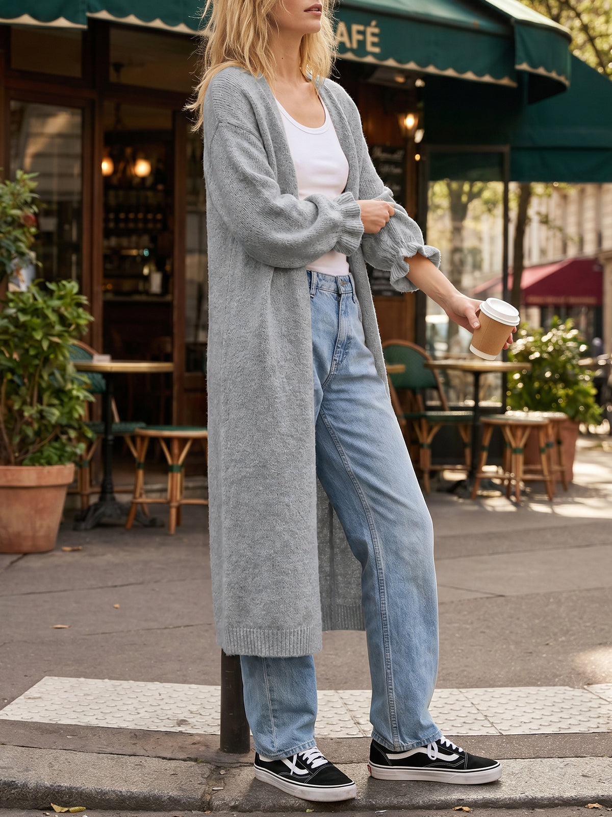 Saodimallsu Womens Ruffle Long Knit Cardigan