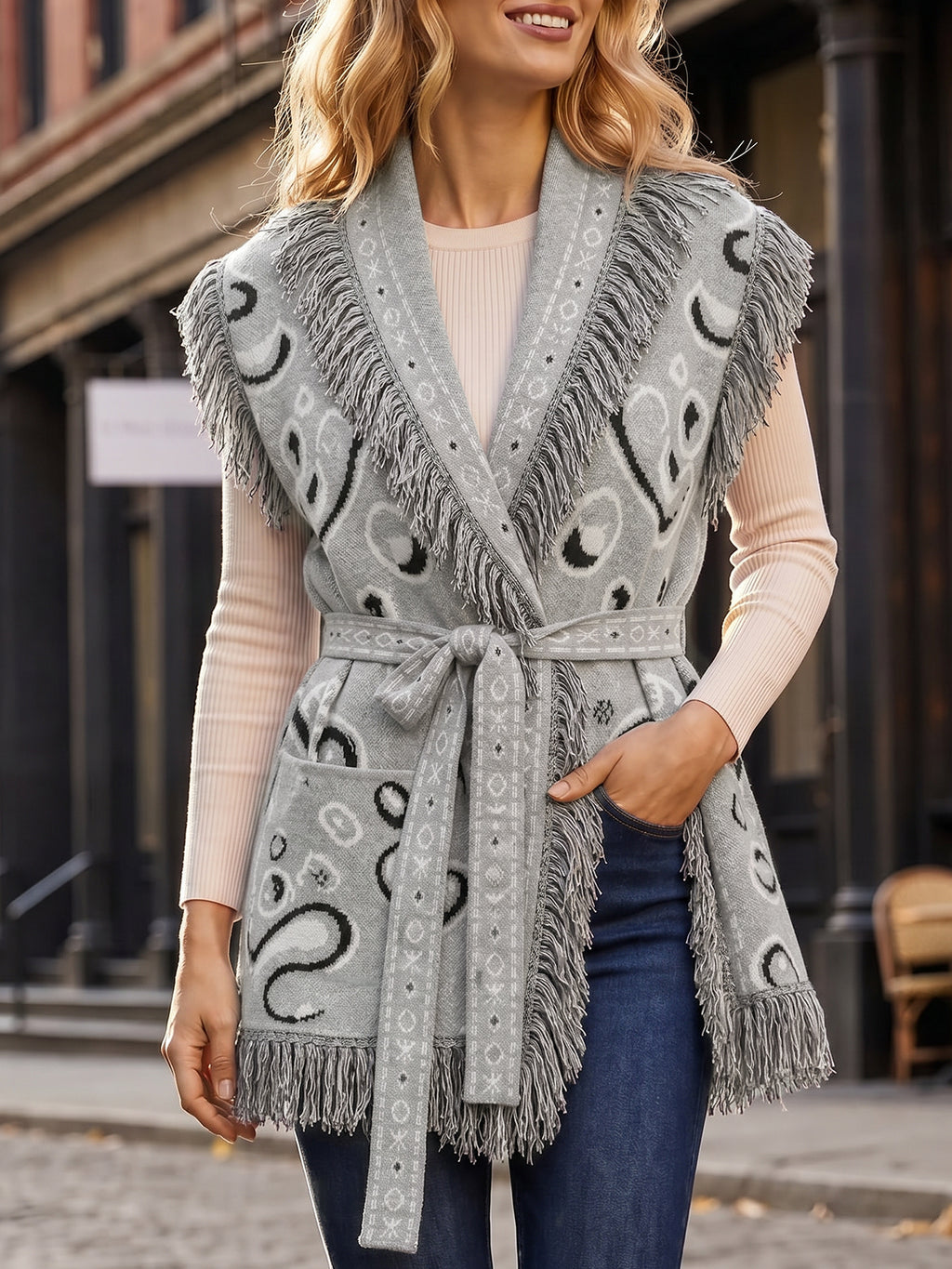 Saodimallsu Women Fringe Knit Cardigan