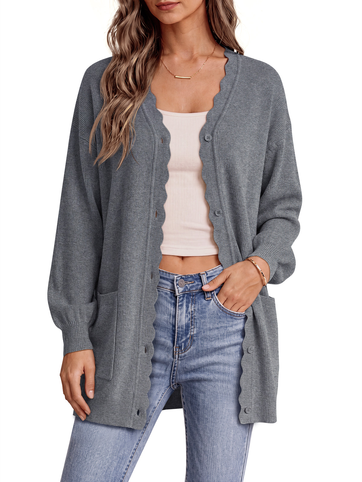 Saodimallsu Womens Oversized V Neck  Cardigan