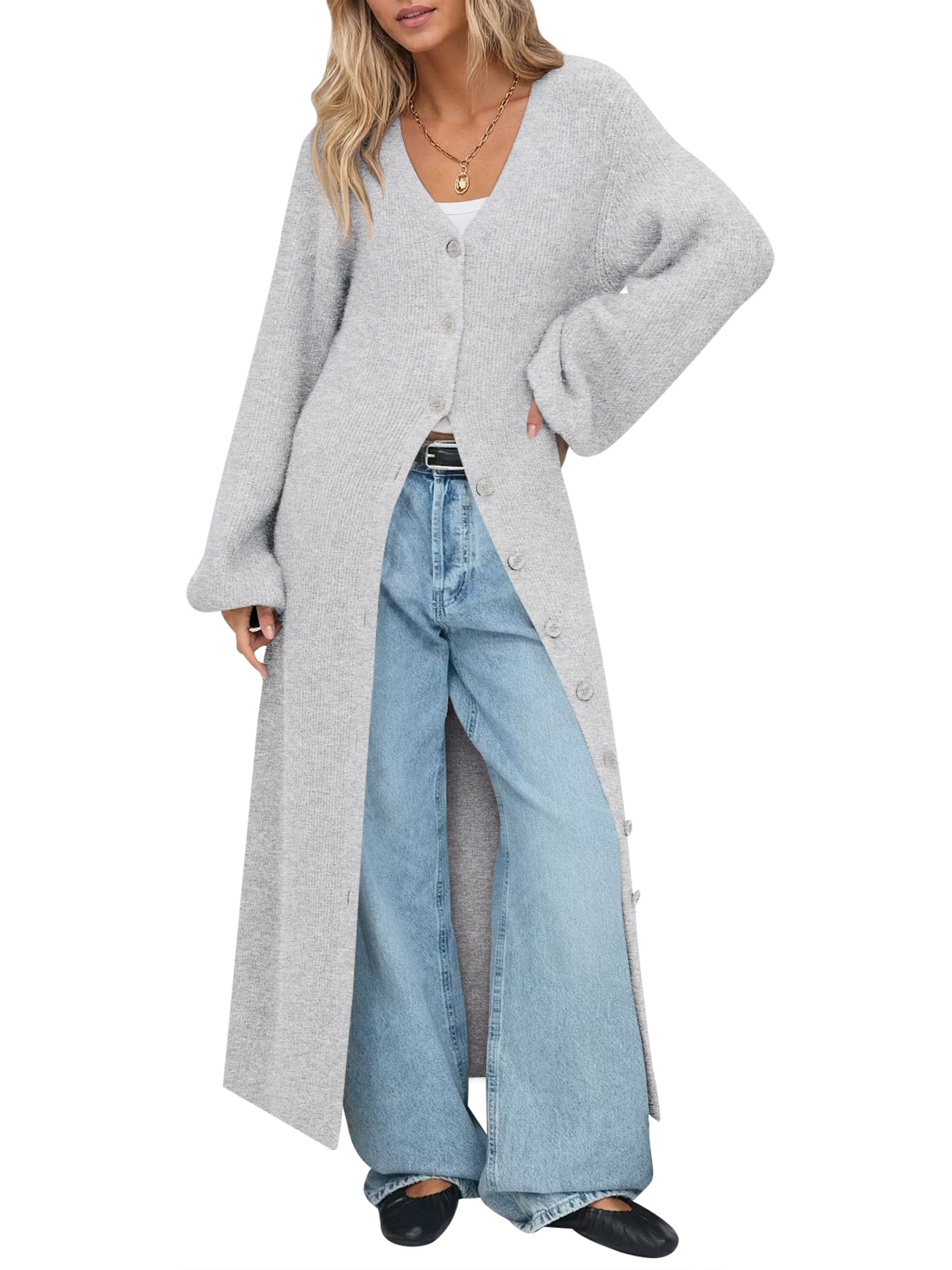 Saodimallsu Womens Oversized Long Button Up Cardigan