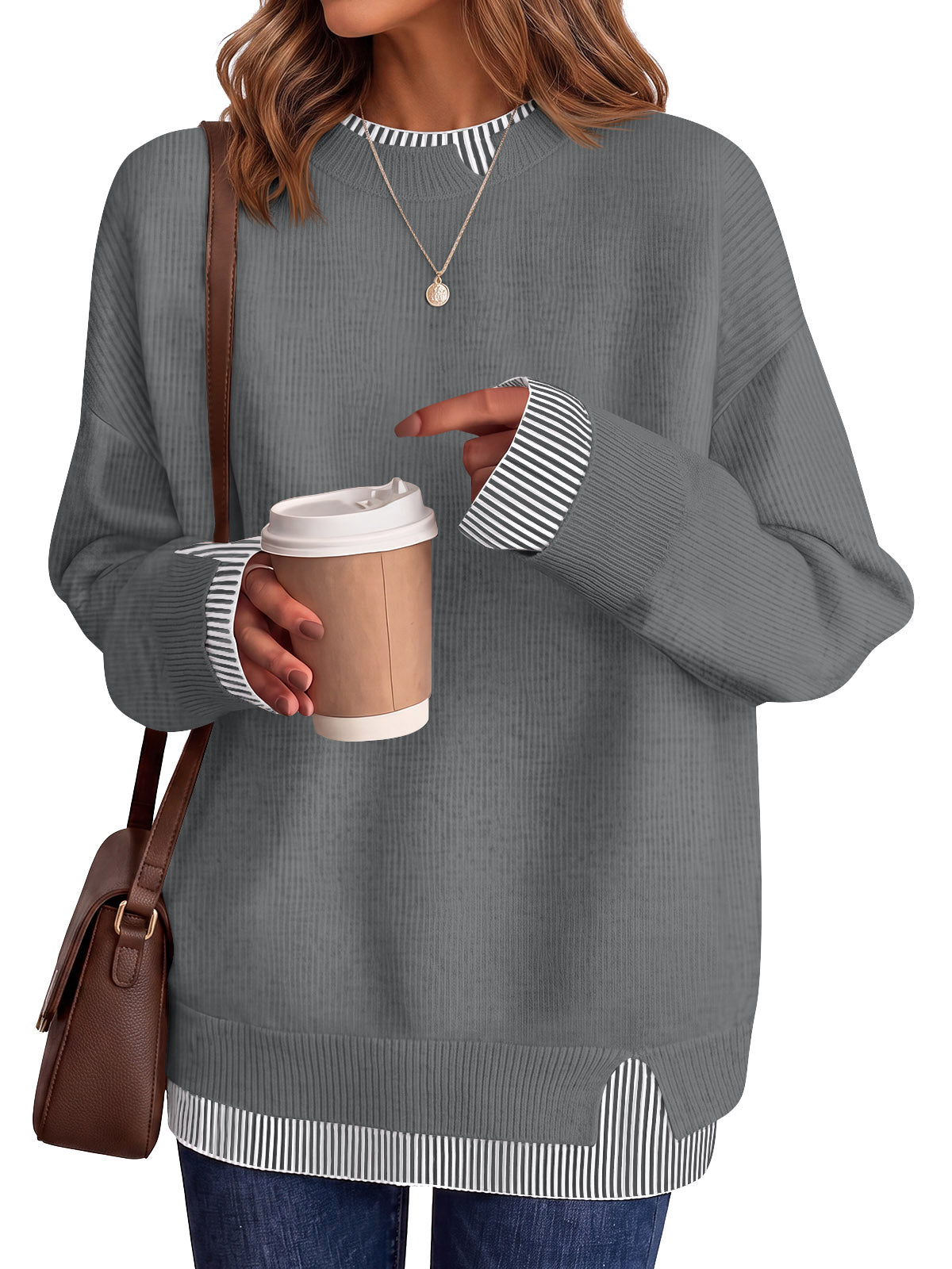 Saodimallsu Womens Crewneck Long Sleeve Sweater