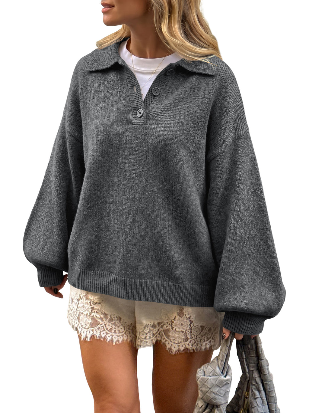 Saodimallsu Womens Polo V Neck Sweater