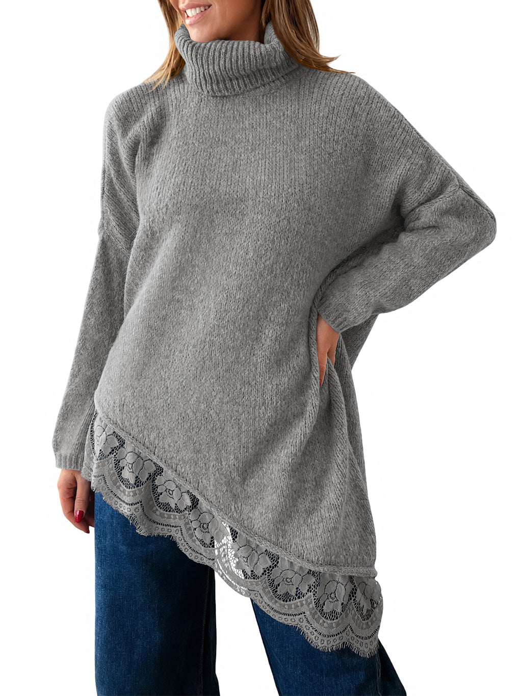 Saodimallsu Womens Oversized Batwing Sleeve Turtleneck Sweater