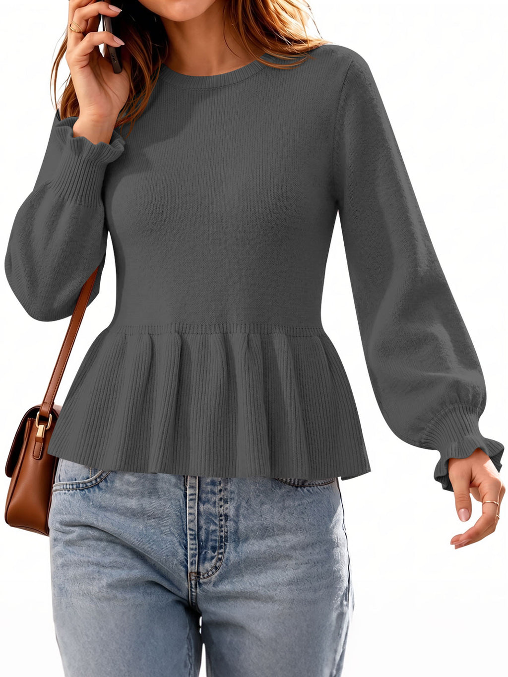 Saodimallsu Womens Peplum Long Sleeve Sweater