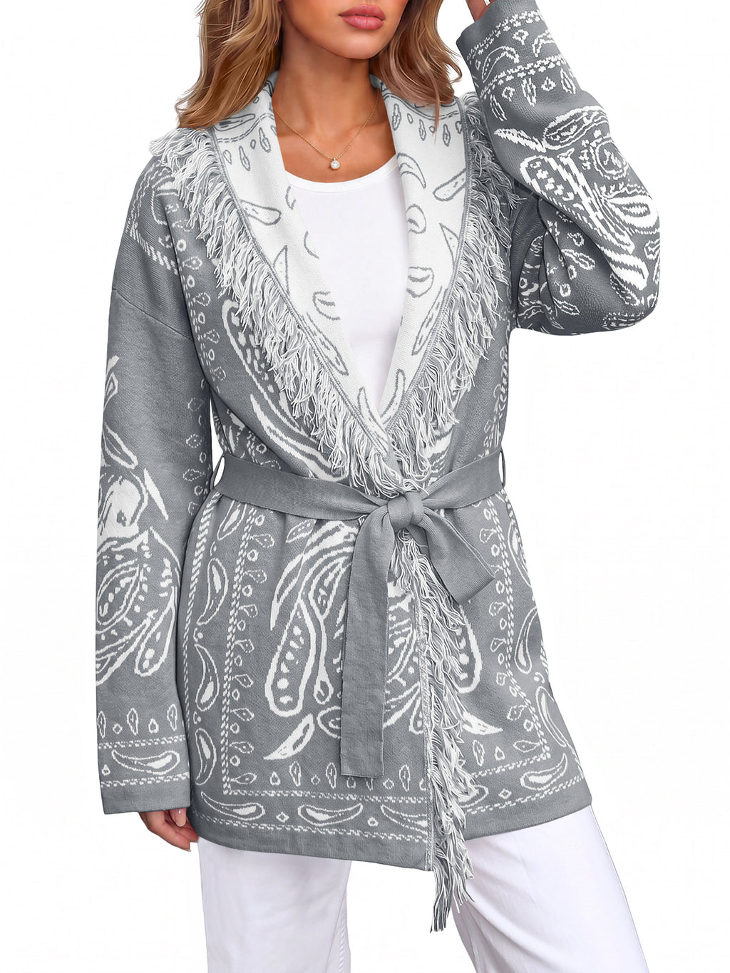 Saodimallsu Womens Tassel Knit Cardigan