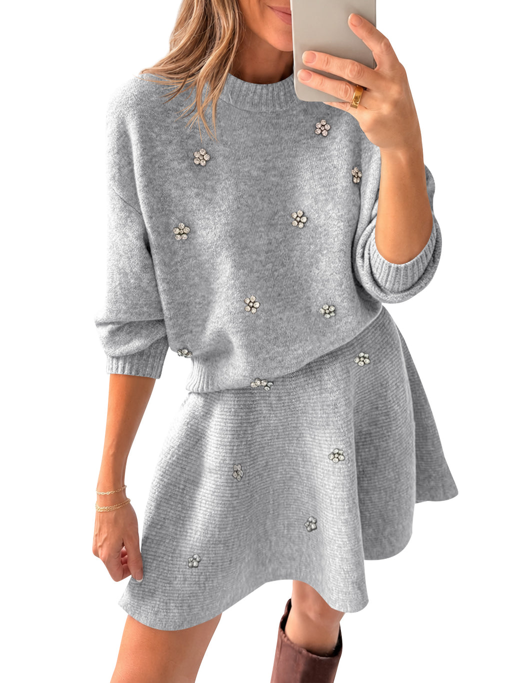 Saodimallsu Women 2 Piece Sweater Skirt Set