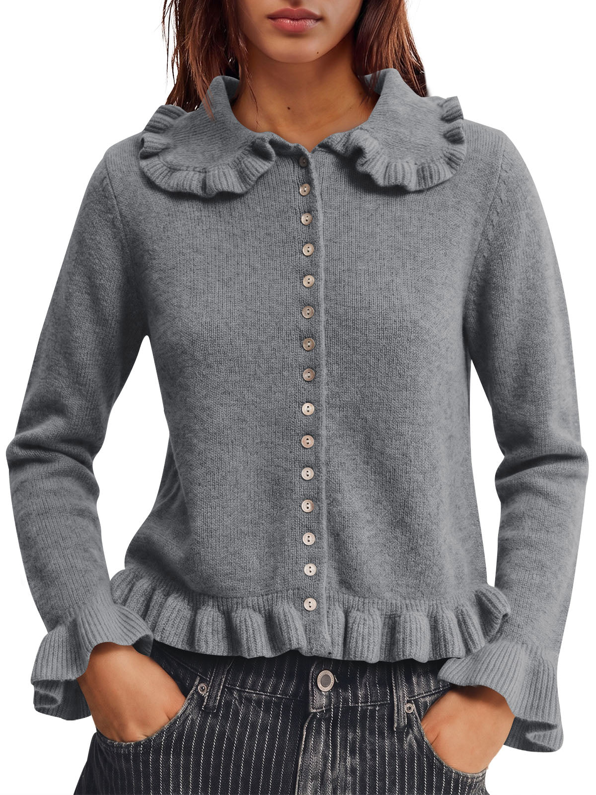 Saodimallsu Womens Ruffle Button Down Cardigan