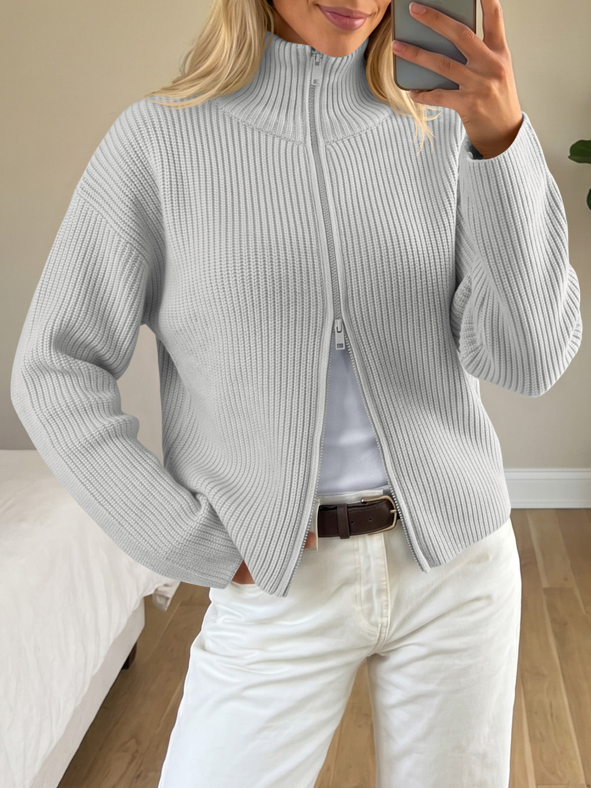 Saodimallsu Women Zip Up Chunky Knit Sweater