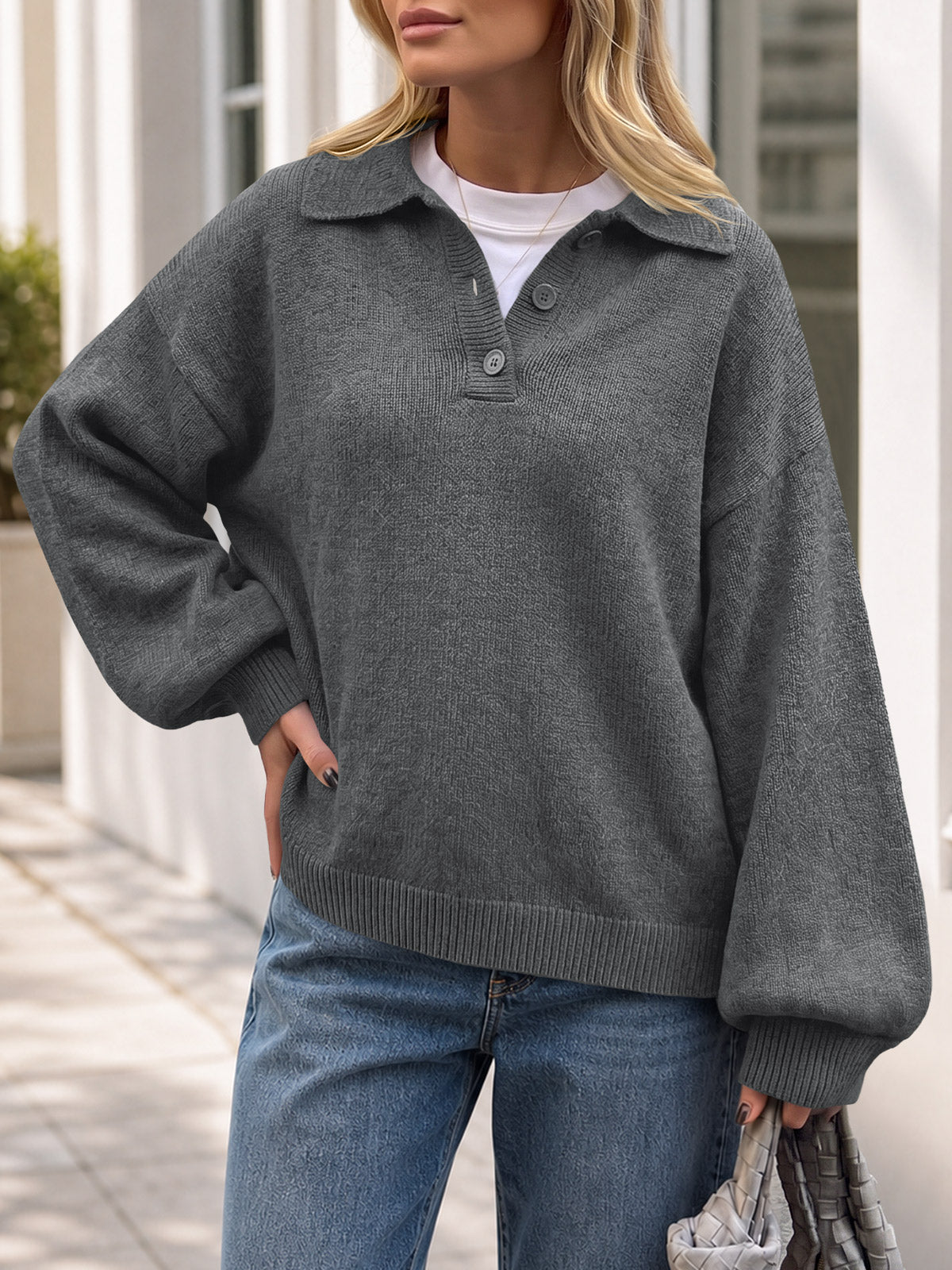 Saodimallsu Womens Polo V Neck Sweater