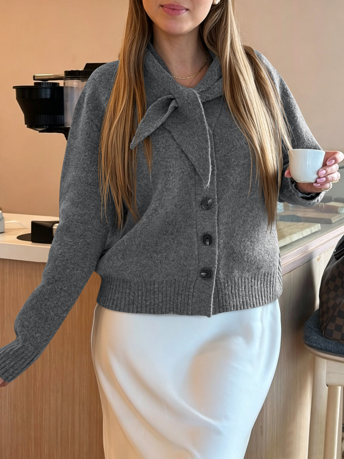 Saodimallsu Women Button Up Knit Cardigan