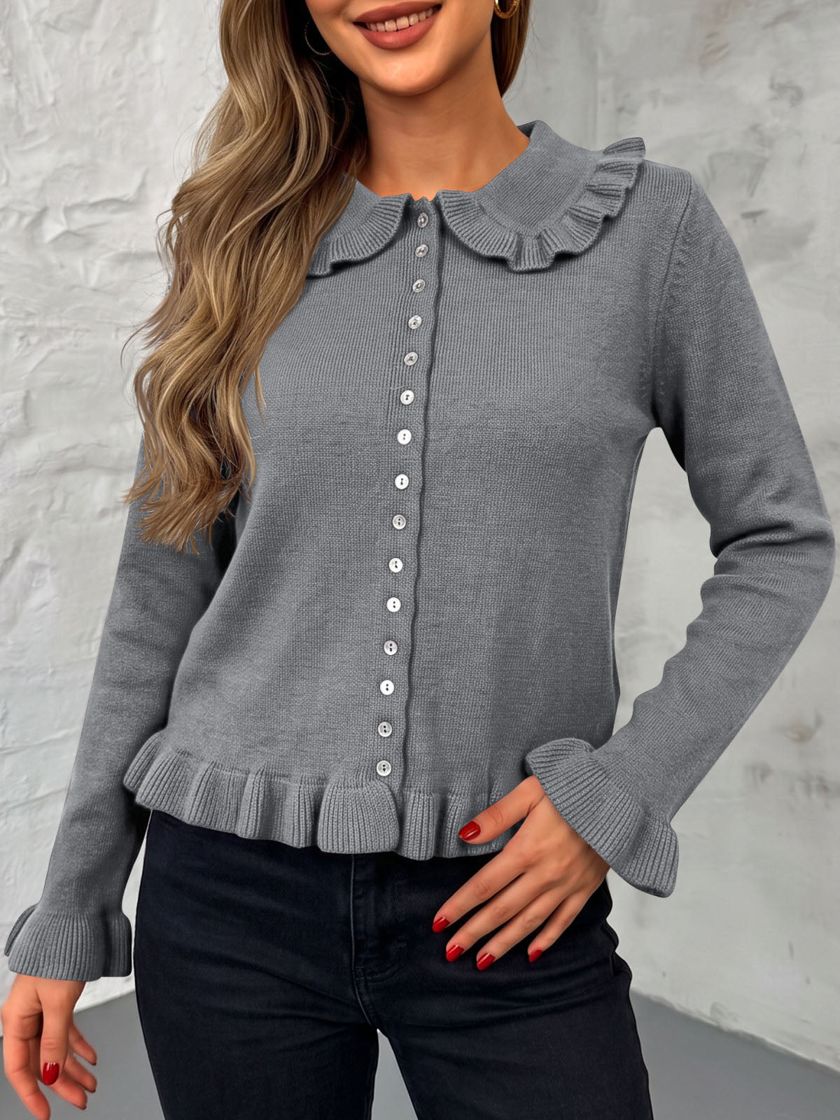 Saodimallsu Womens Ruffle Button Down Cardigan