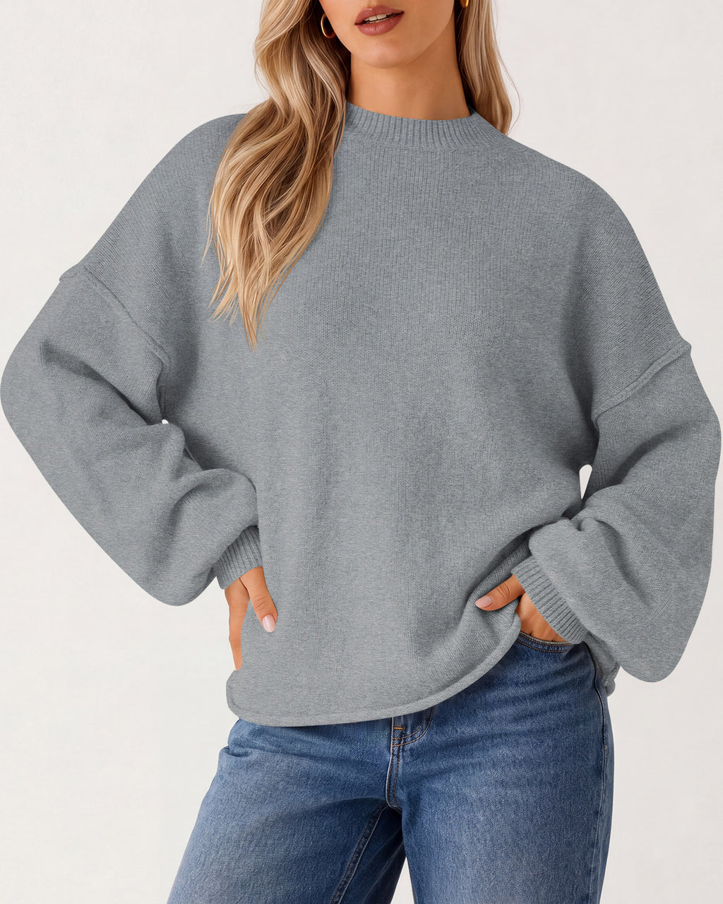 Saodimallsu Womens Oversized Crewneck Knit Pullover Tops