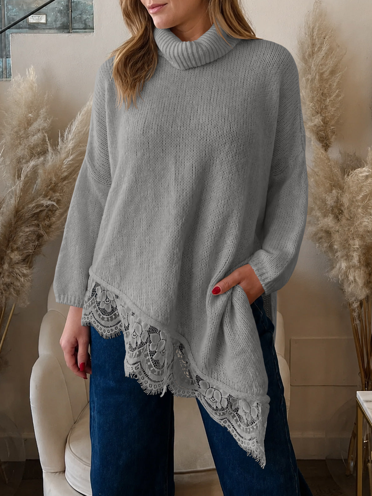 Saodimallsu Womens Oversized Batwing Sleeve Turtleneck Sweater