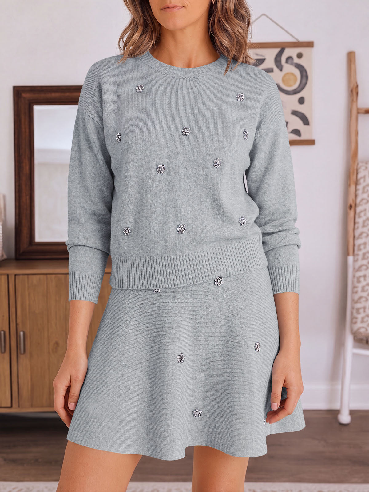 Saodimallsu Women 2 Piece Sweater Skirt Set