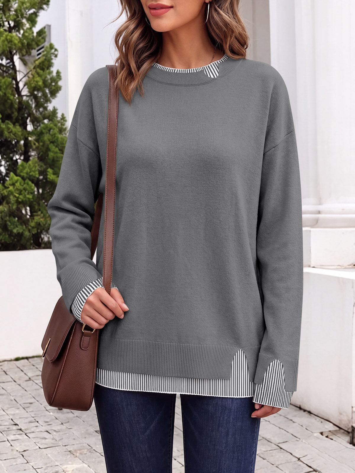 Saodimallsu Womens Crewneck Long Sleeve Sweater