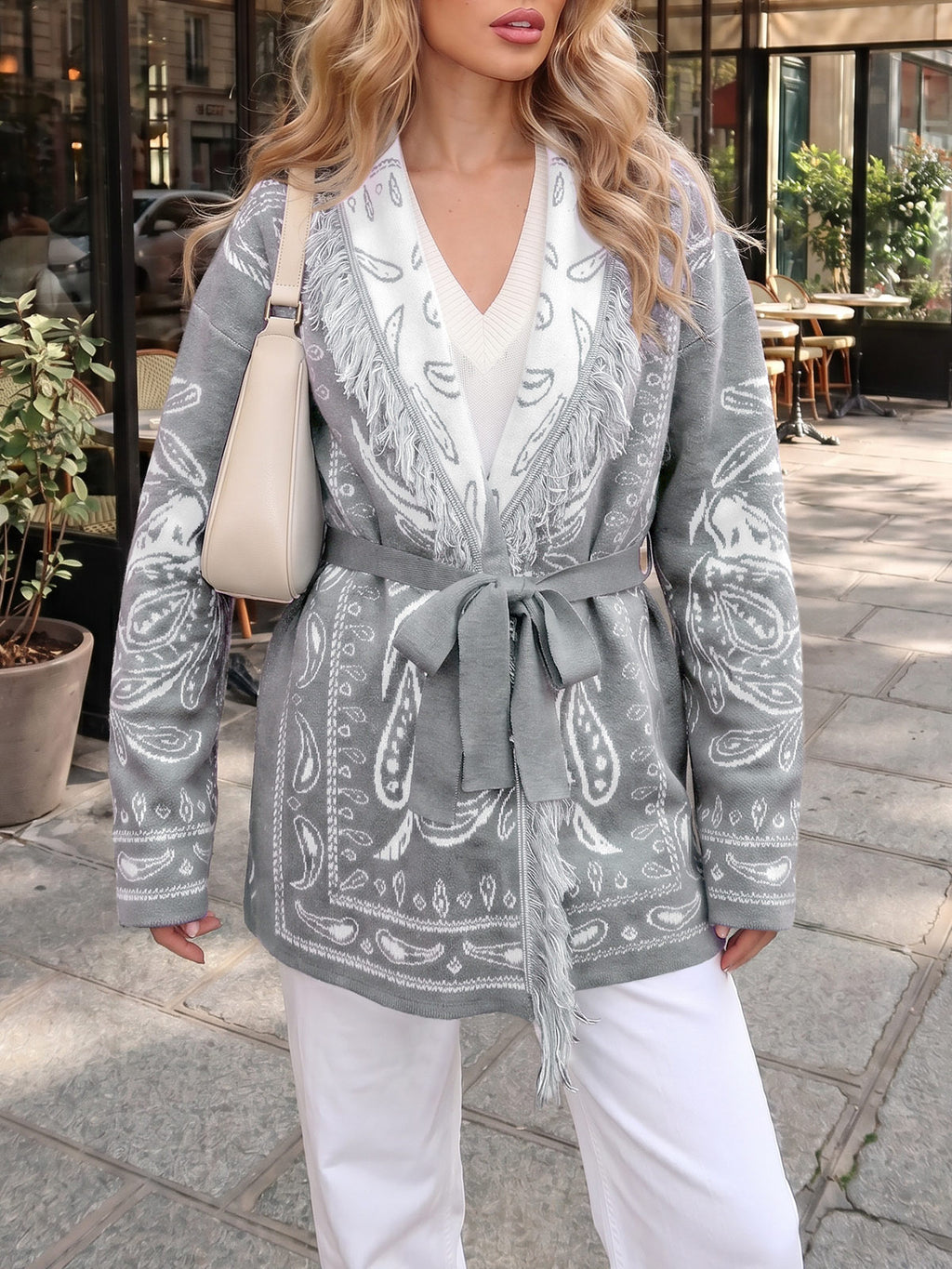 Saodimallsu Womens Tassel Knit Cardigan
