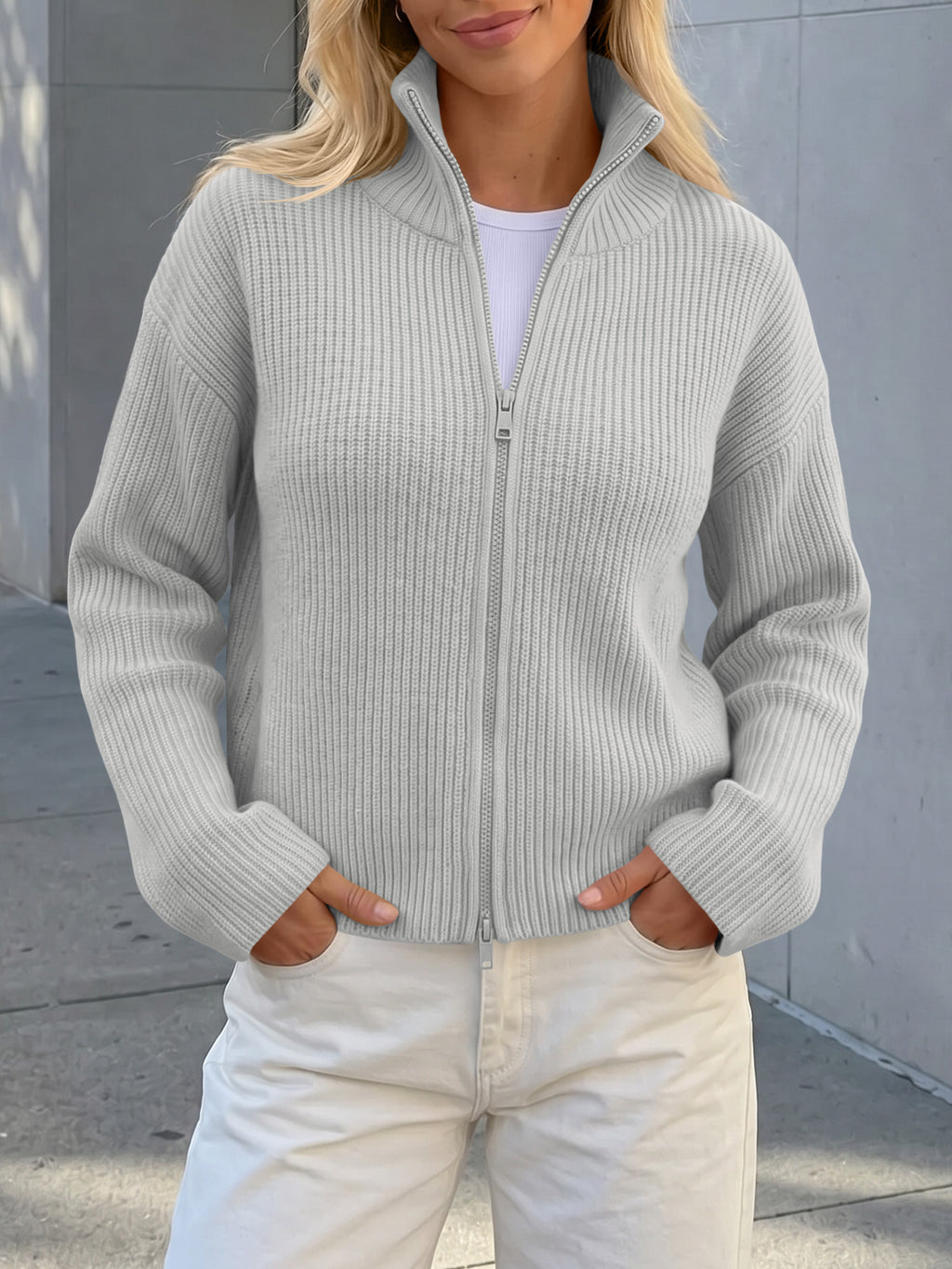 Saodimallsu Women Zip Up Chunky Knit Sweater
