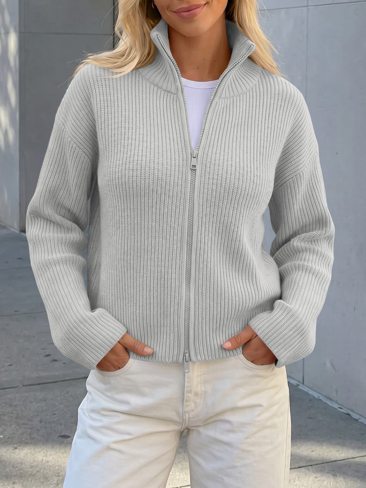 Saodimallsu Women Zip Up Chunky Knit Sweater