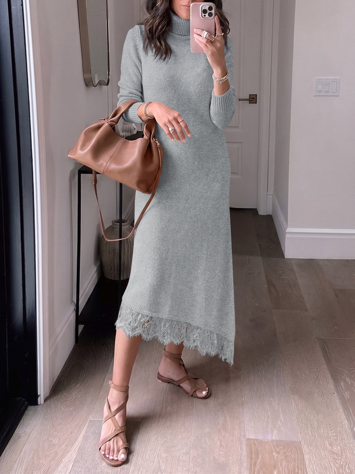Saodimallsu Womens Lace Turtleneck Sweater Dress