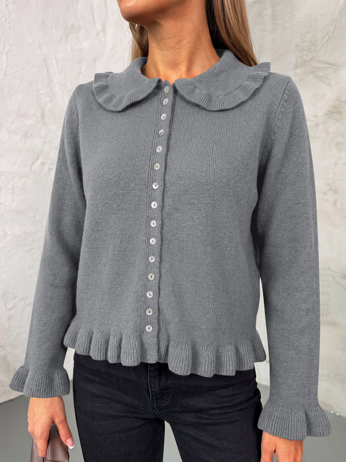 Saodimallsu Womens Ruffle Button Down Cardigan