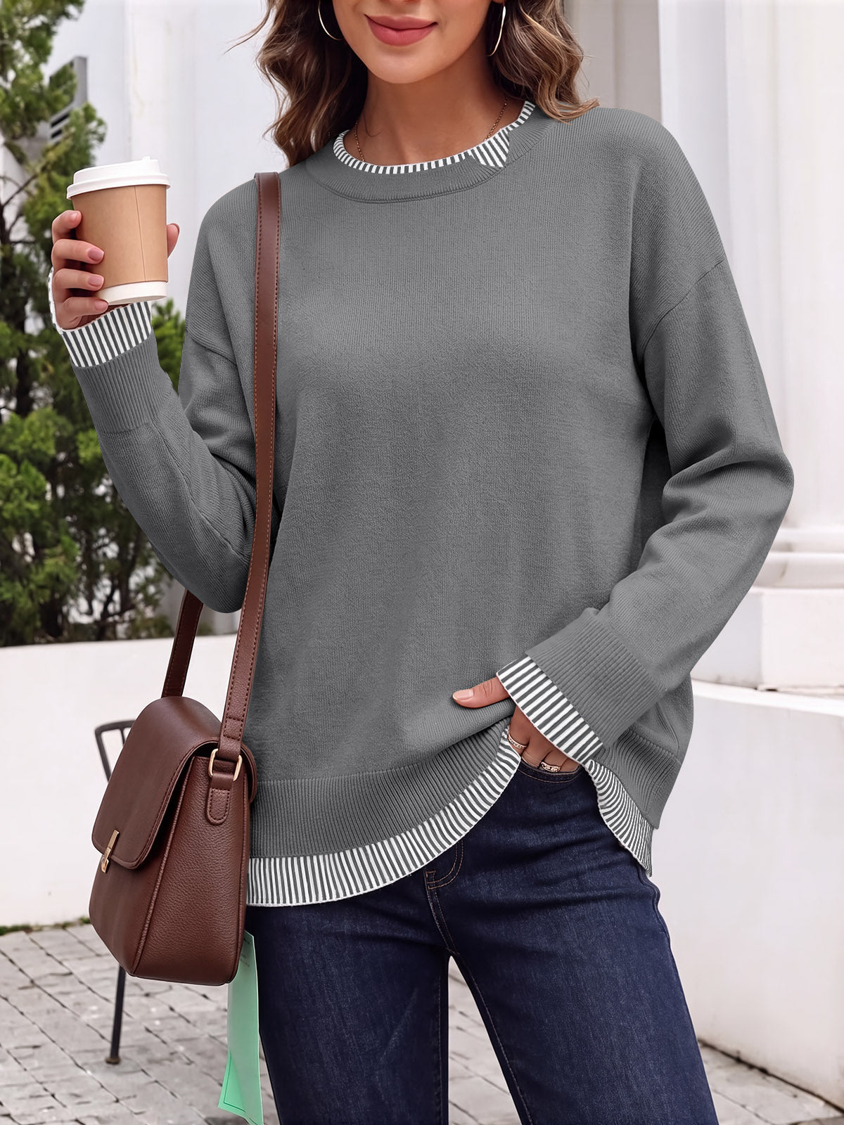 Saodimallsu Womens Crewneck Long Sleeve Sweater