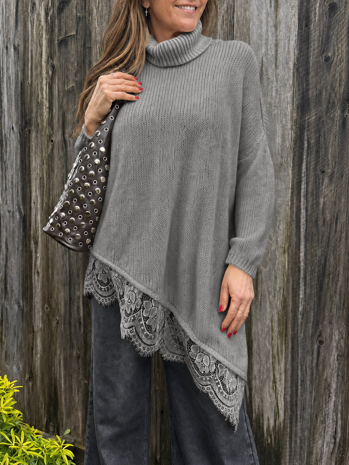 Saodimallsu Womens Oversized Batwing Sleeve Turtleneck Sweater
