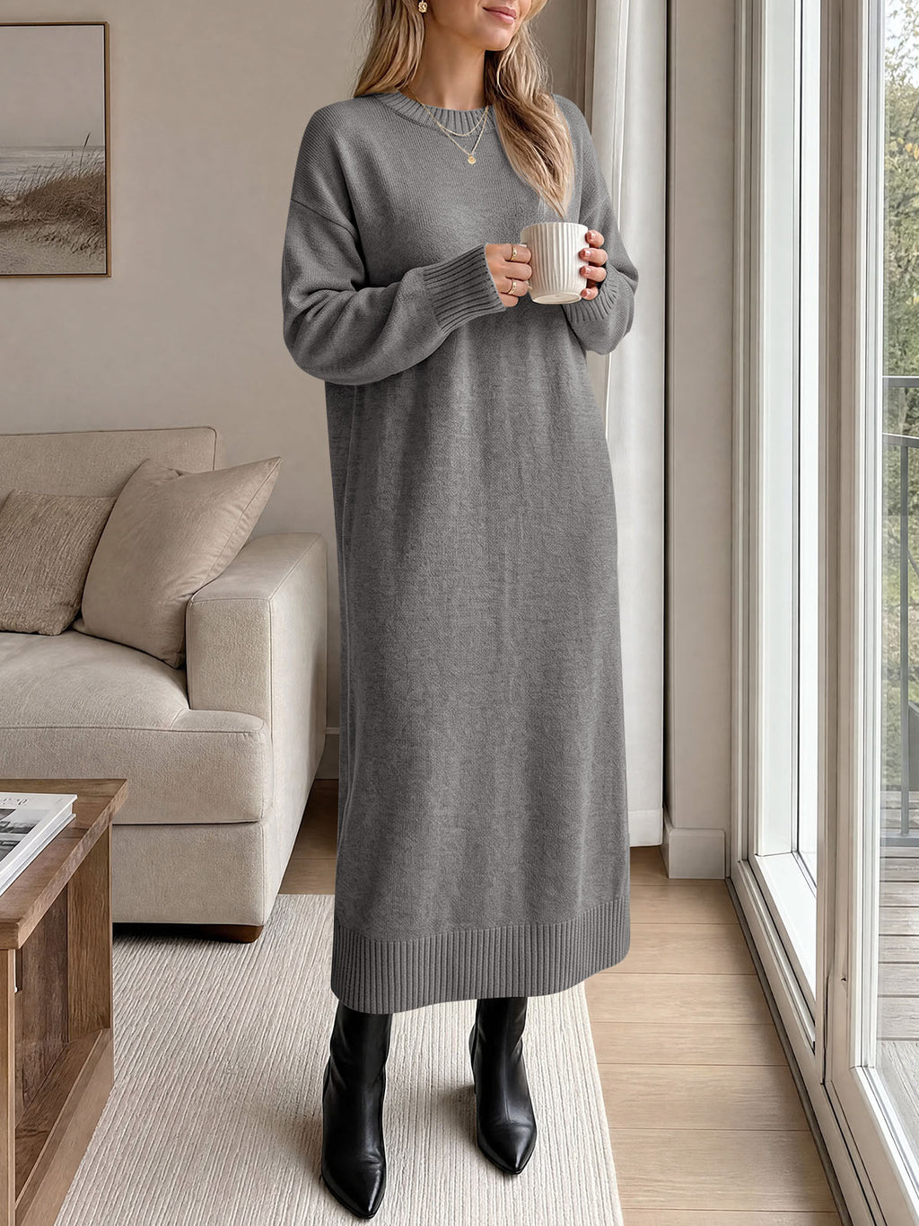 Saodimallsu Women Long Sleeve Maxi Sweater Dress