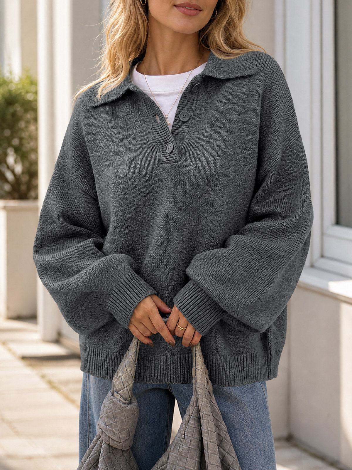 Saodimallsu Womens Polo V Neck Sweater