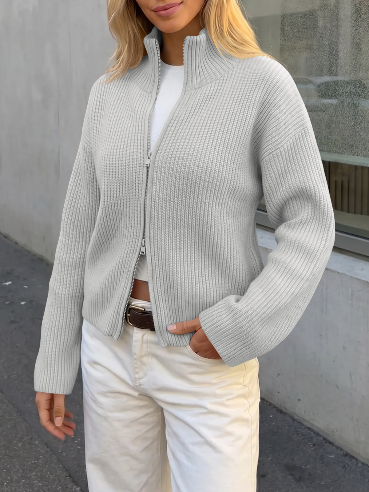Saodimallsu Women Zip Up Chunky Knit Sweater