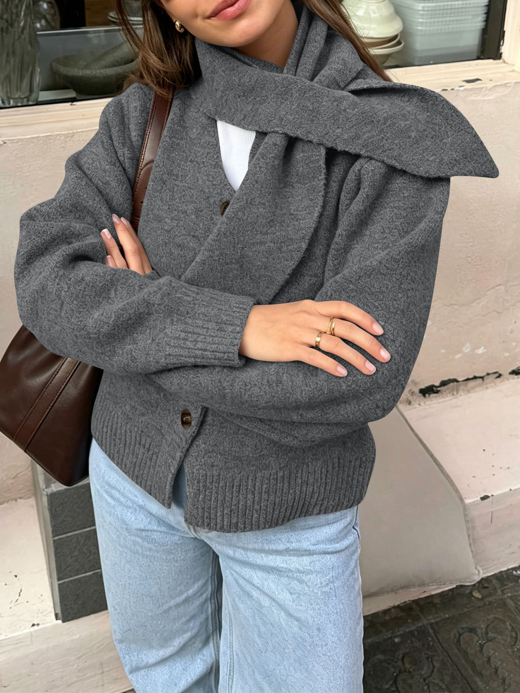Saodimallsu Women Button Up Knit Cardigan