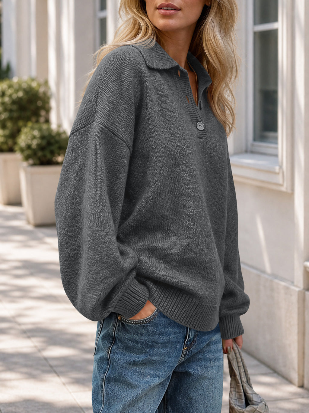 Saodimallsu Womens Polo V Neck Sweater