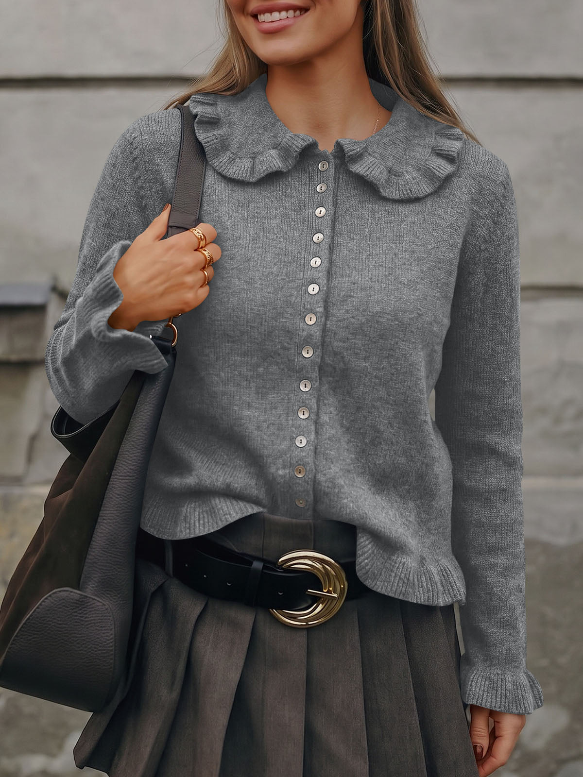 Saodimallsu Womens Ruffle Button Down Cardigan
