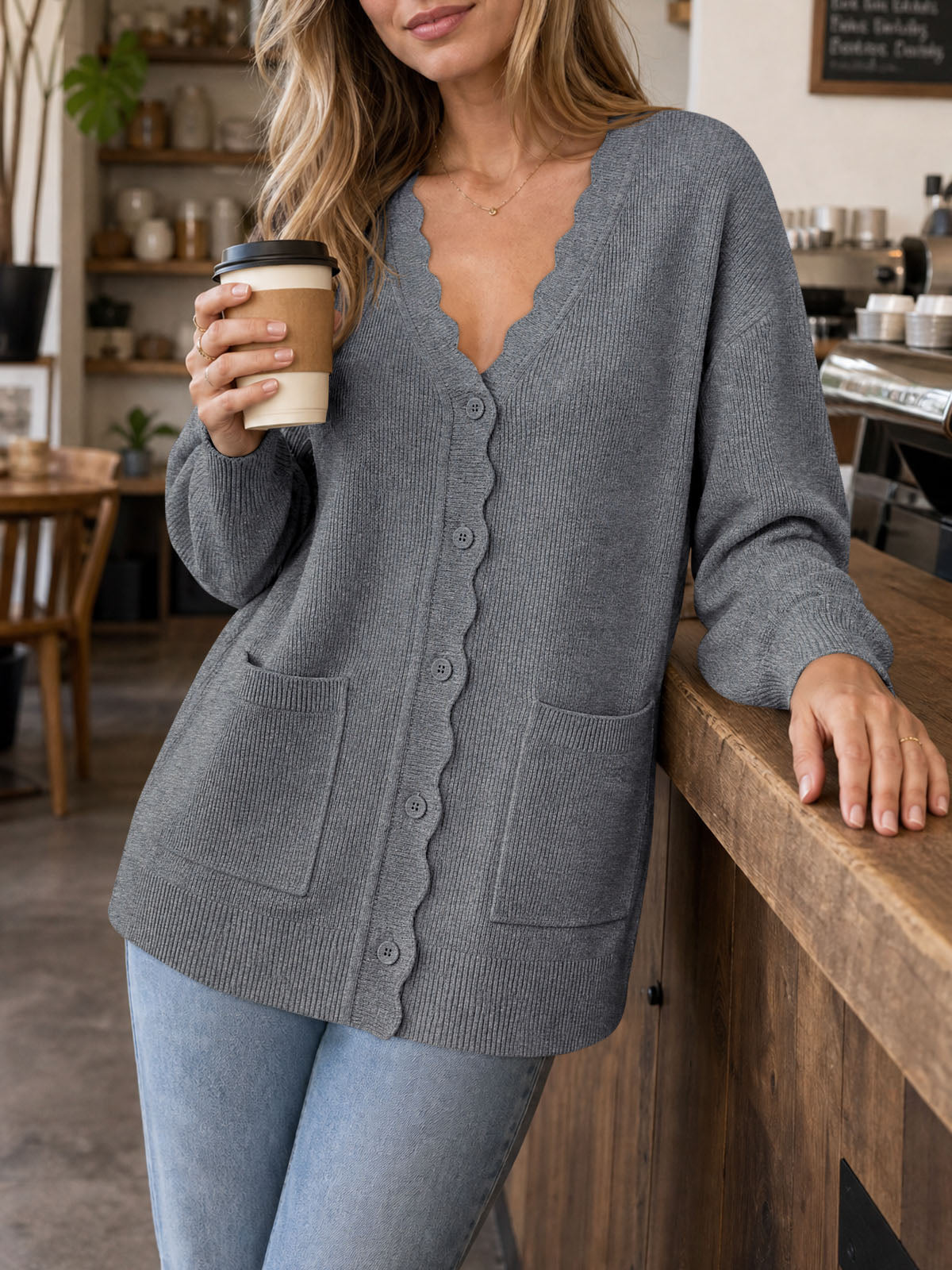 Saodimallsu Womens Oversized V Neck  Cardigan
