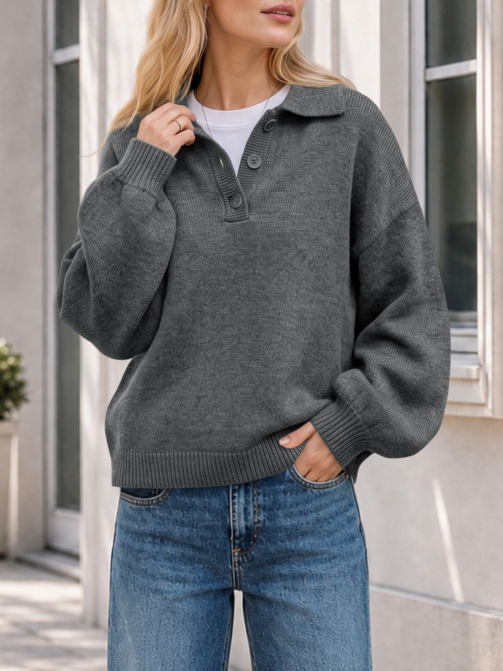 Saodimallsu Womens Polo V Neck Sweater