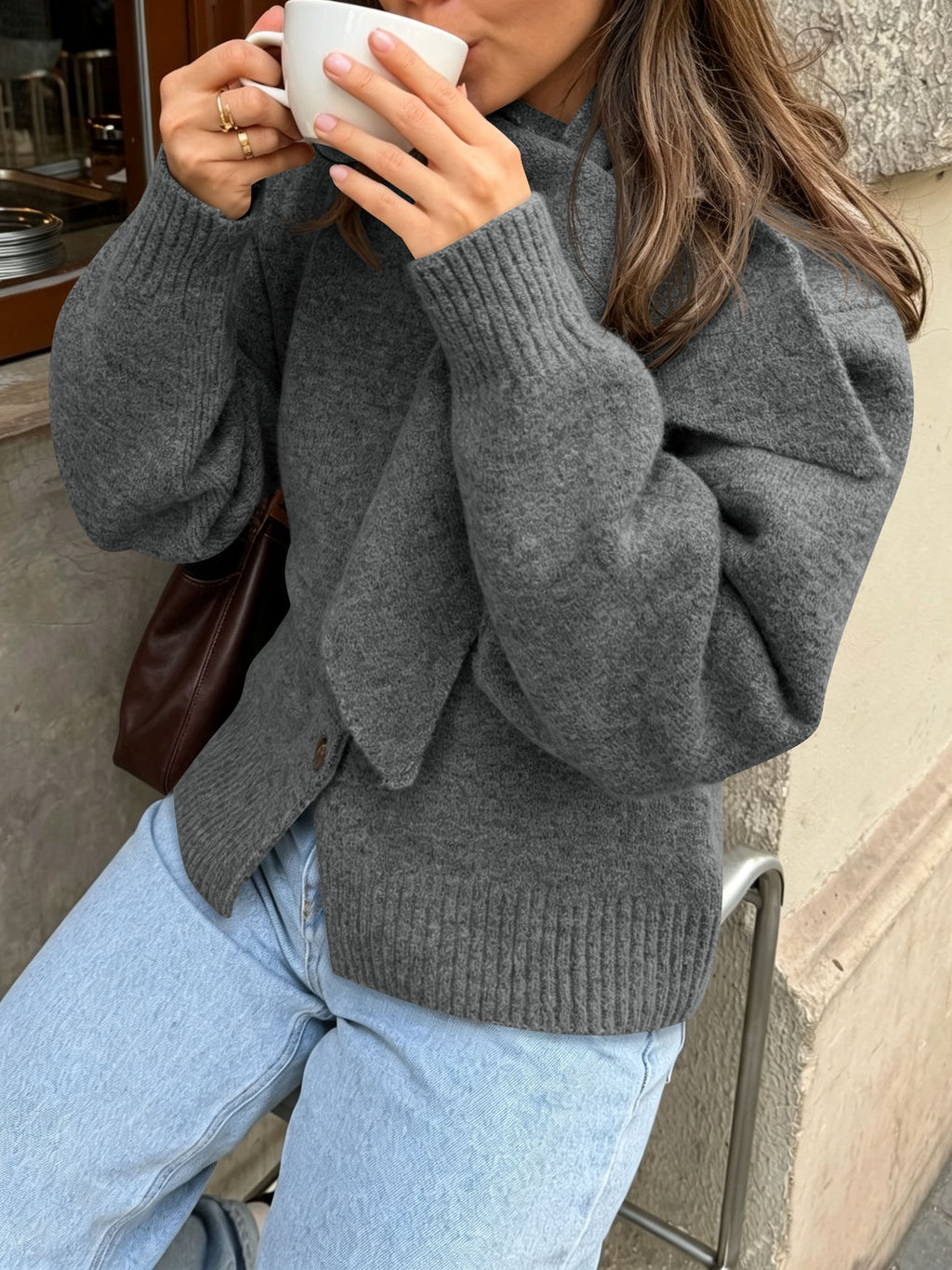 Saodimallsu Women Button Up Knit Cardigan
