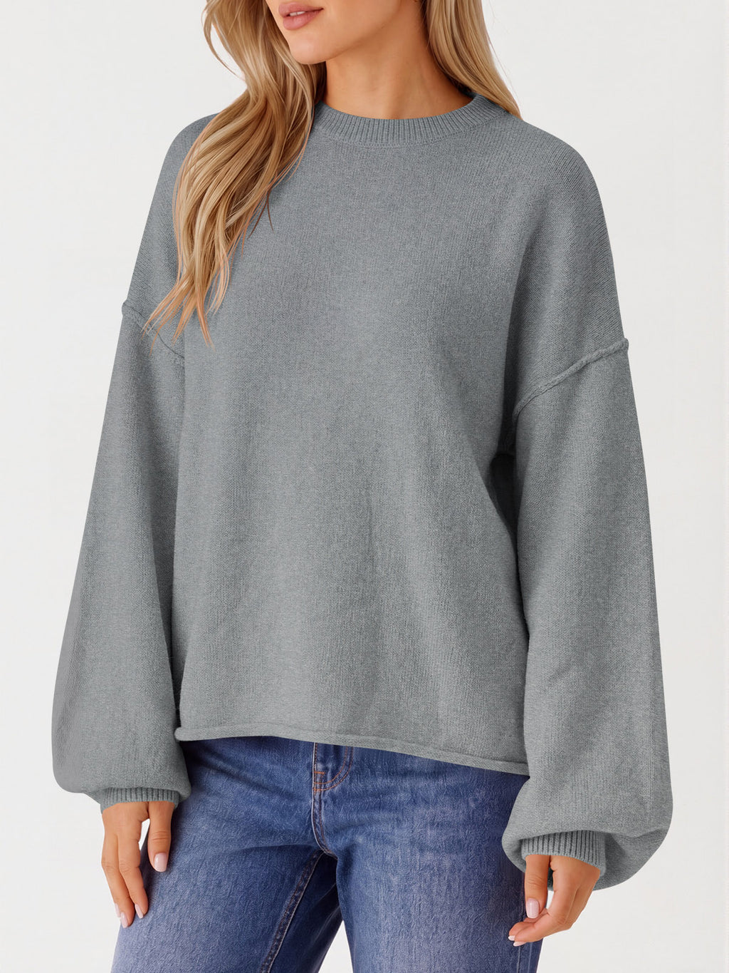 Saodimallsu Womens Oversized Crewneck Knit Pullover Tops