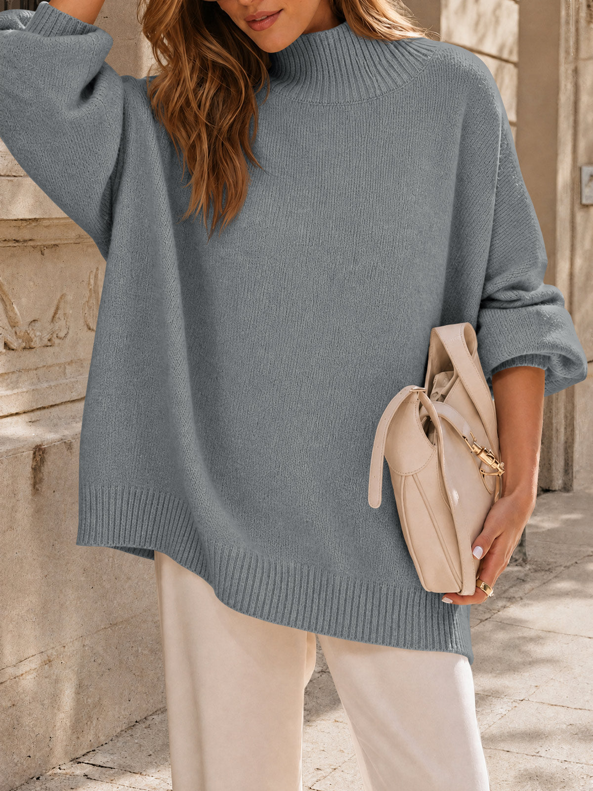 Saodimallsu Womens Mock Neck Oversized Sweater